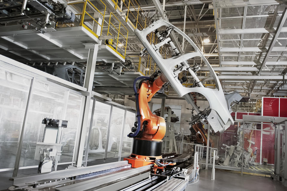 A car production line.