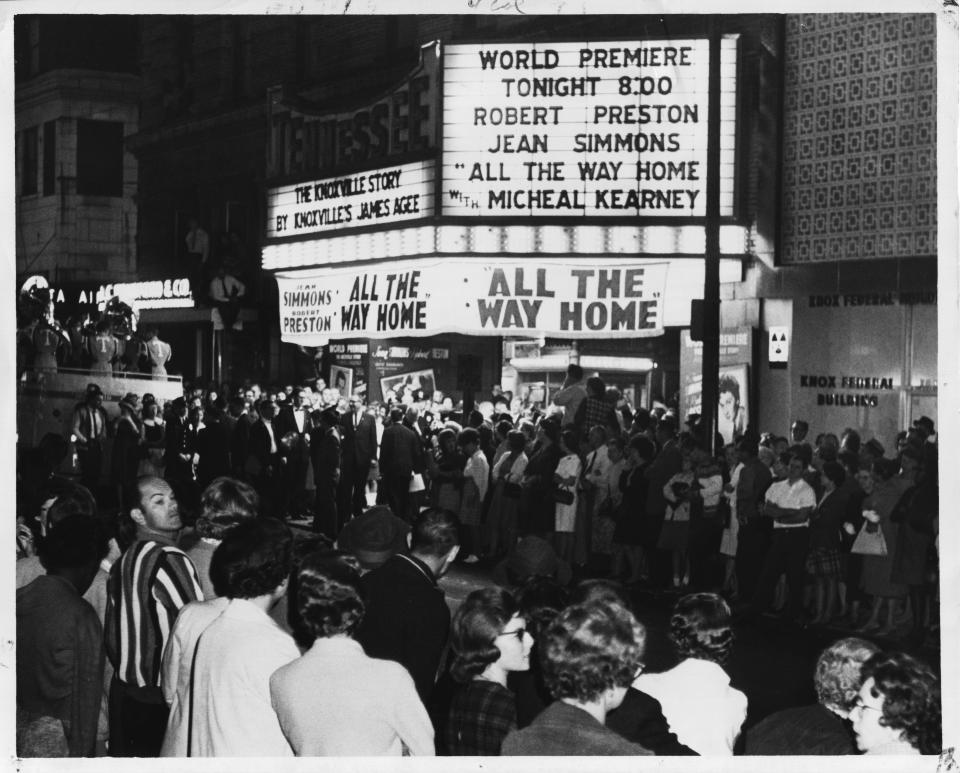 'All the Way Home' made its world premiere on Oct. 17, 1963, at the Tennessee Theatre. Gay Street was renamed in honor of James Agee for the occasion. Actor Michael Kearney's named was misspelled on the marquee.