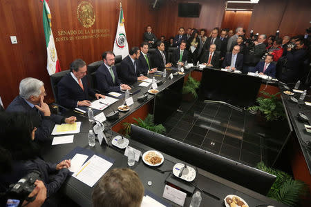 Mexico's Foreign Minister Luis Videgaray meets with members of the Senate's Political Coordination Board during a meeting about foreign affairs at the Senate of the Republic building in Mexico City, Mexico, January 24, 2017. REUTERS/Edgard Garrido