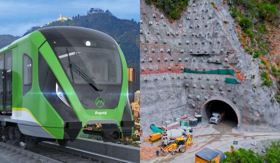 Megaobras como la primera línea del metro de Bogotá y el túnel del Toyo, en Antioquia, se vería golpeadas por las medidas del gobierno Petro. Fotos: Metro Bogotá e Invías