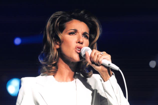 Céline Dion in concert at the Palais Omnisport de Bercy on September 19, 1996 in Paris, France - Credit: SERGE ARNAL/Gamma-Rapho/Getty Images