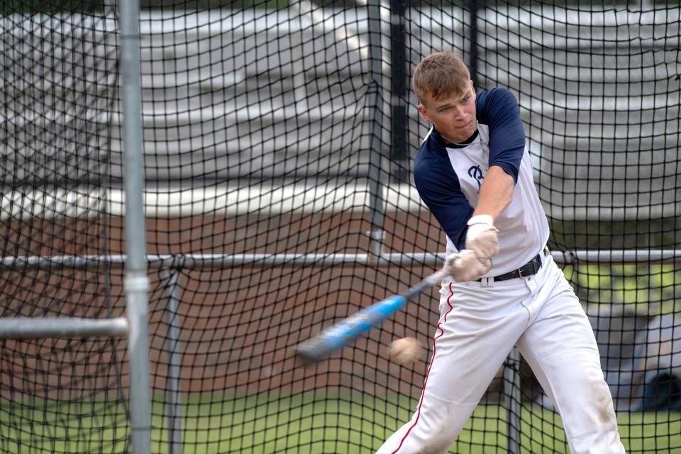 Tecumseh's Dax Bailey takes batting practice at the school field in Lynnville, Ind., Wednesday evening,  June 8, 2022.