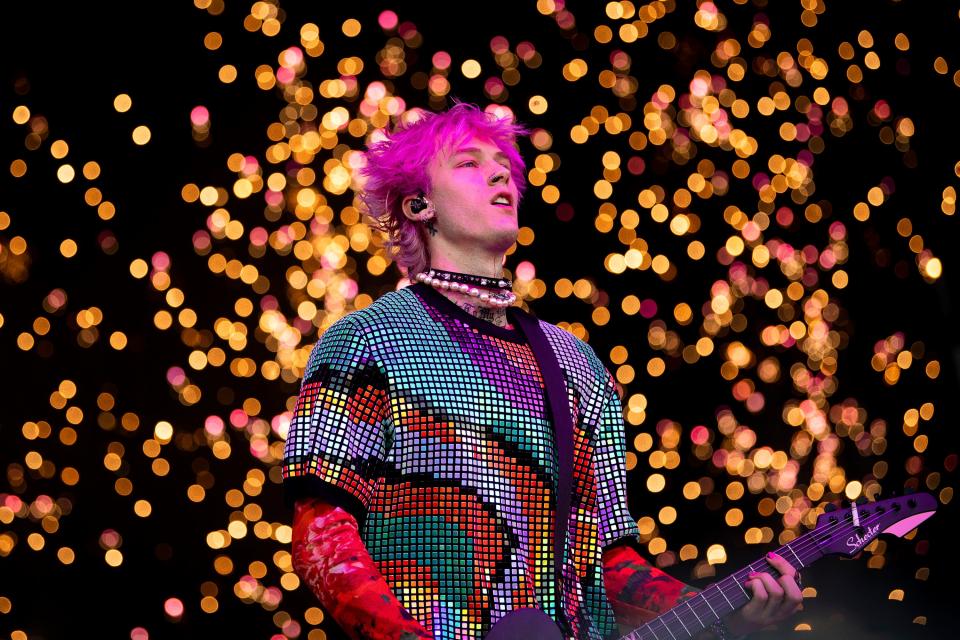 Machine Gun Kelly performs on the What Stage during the Bonnaroo Music and Arts Festival held in Manchester, Tenn., on Sunday, June 19, 2022.