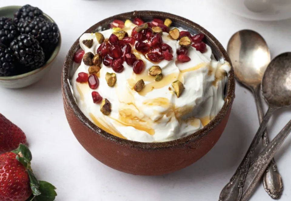 1) Pomegranate and Honey Yogurt Bowl