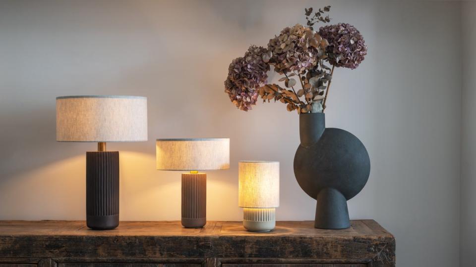 The Nitara Lamp, £119, Avero Lamp, £99, and Enza Lamp, £79, generate a tranquil glow (lights&lamps)