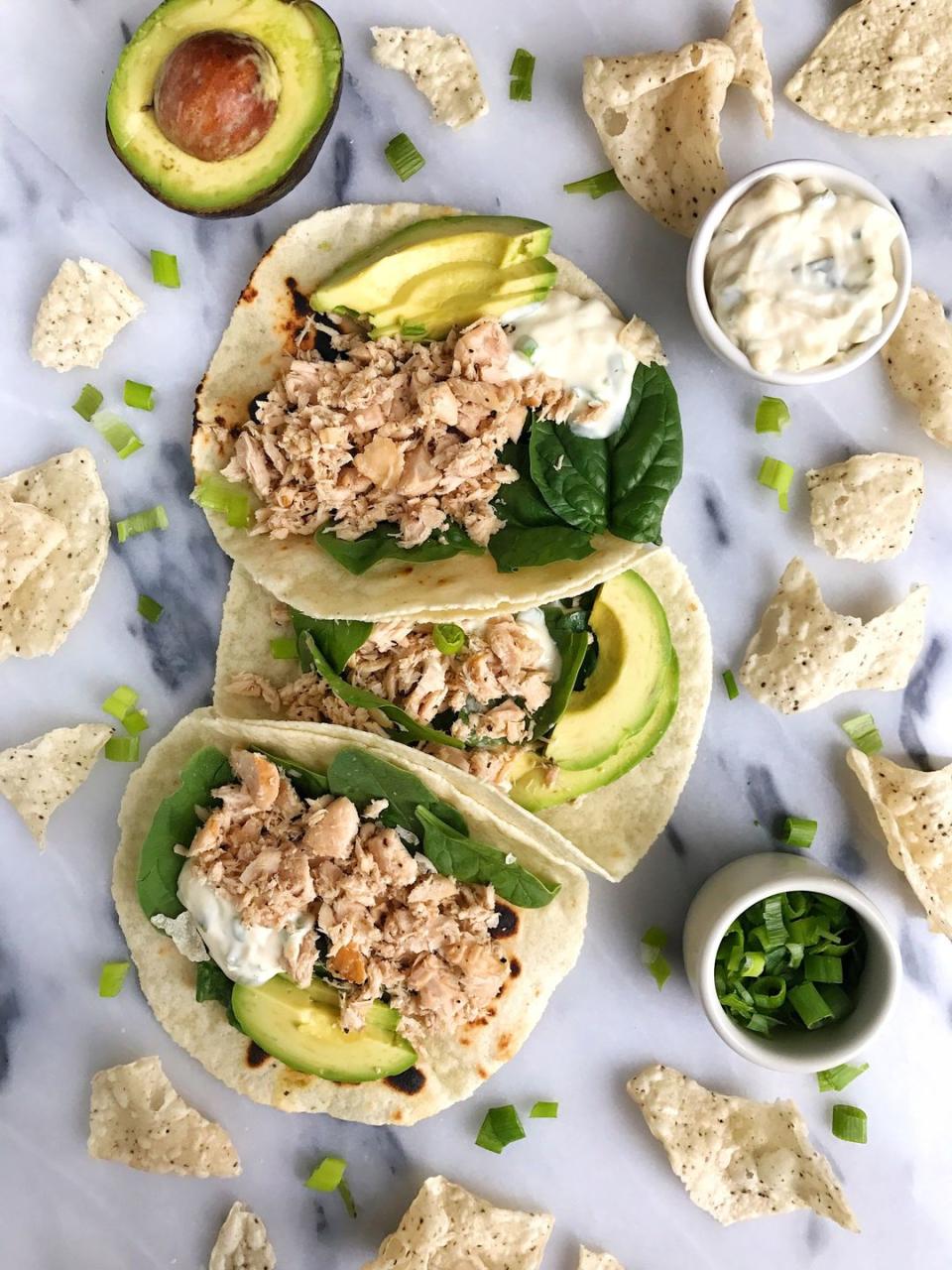 Canned Tuna Tacos With Scallion Crema