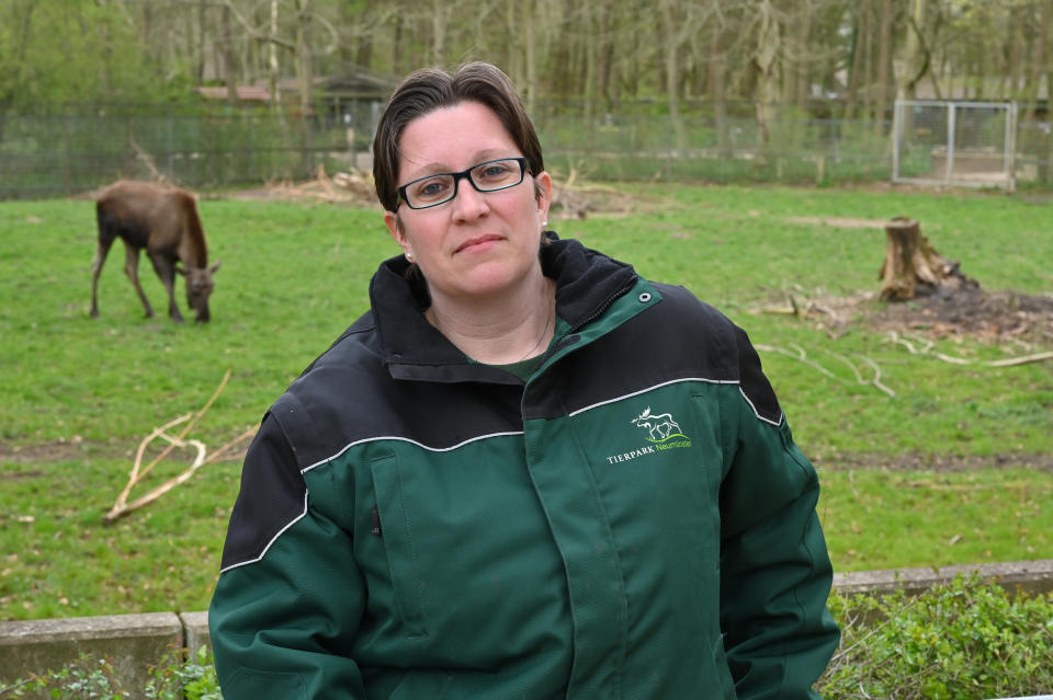 14 April 2020, Schleswig-Holstein, Neumünster: Verena Caspari, director of the animal park. Since the closure of the zoos in mid-March due to corona, the Neumünster Zoo has been dependent on donations to survive due to a lack of visitors. Photo: Carsten Rehder/dpa (Photo by Carsten Rehder/picture alliance via Getty Images)