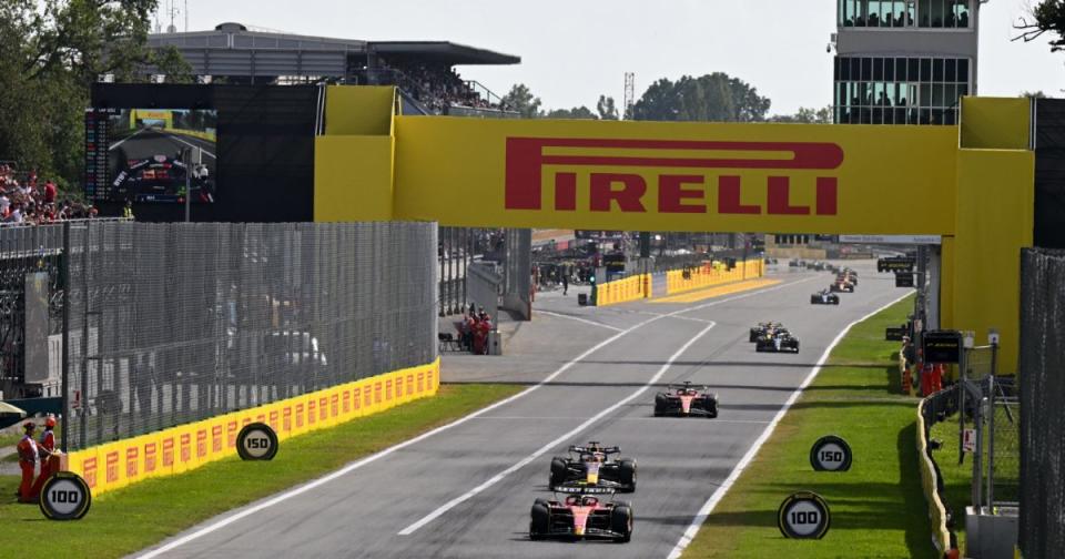 Ferrari's Carlos Sainz leads the Italian Grand Prix at Monza. Credit: Alamy
