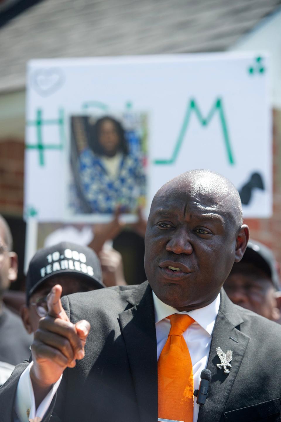 Civil rights attorney Ben Crump, calls for the release of the dash cam video of the death of 17-year-old Kadarius Smith during a news conference in Leland, Miss., Tuesday, April 16, 2024. Smith was allegedly rundown by a Leland Police cruiser on March 21.