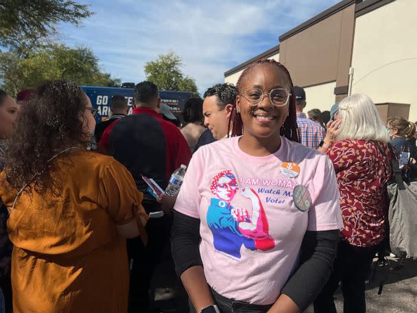 PHOTO: Brooke McClure of Phoenix attends a rally for Mark Kelly with Jill Biden in Phoenix, Ariz., Nov. 5, 2022. (ABC News)