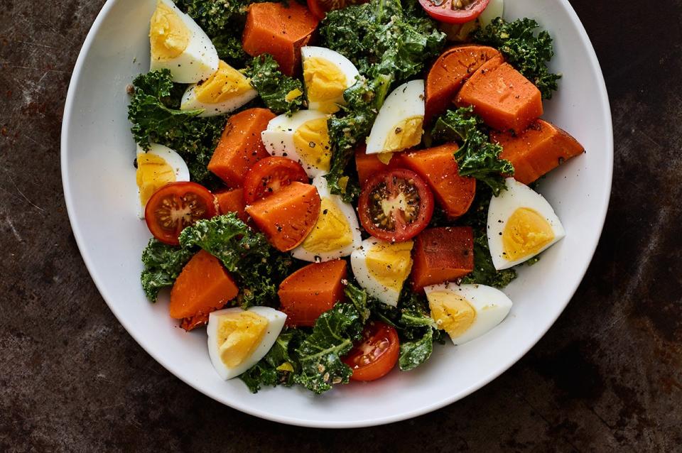 Sunflower Kale Salad With Sweet Potato and Egg