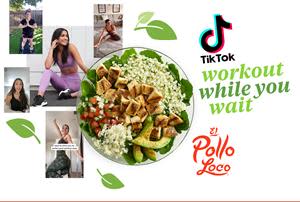 Fans can complete a short workout routine while waiting for a freshly prepared Pollo Fit Bowl to arrive.