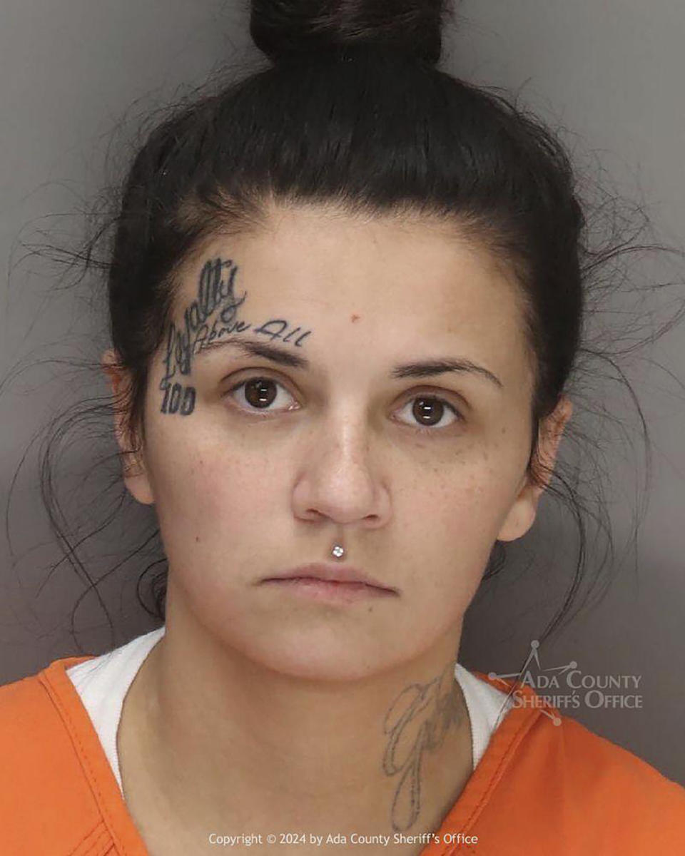 This 2024 photo provided by the Ada County Sheriff's Office shows Tia Garcia. Garcia has been charged in connection with an ambush that allowed a white supremacist Idaho prison gang member to escape as he was being discharged from a Boise hospital, March 20, 2024. (Ada County Sheriff's Office via AP)