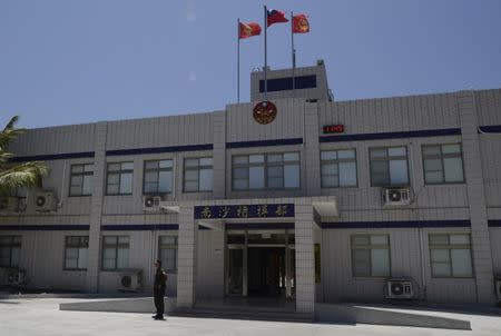 The Taiwanese coast guard bureau is seen in Itu Aba, which the Taiwanese call Taiping, at the South China Sea, March 23, 2016. REUTERS/Fabian Hamacher