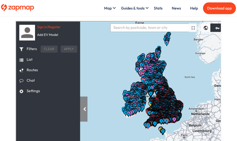 Tools such as ZapMap can help EV drivers find charging points. (ZapMap)