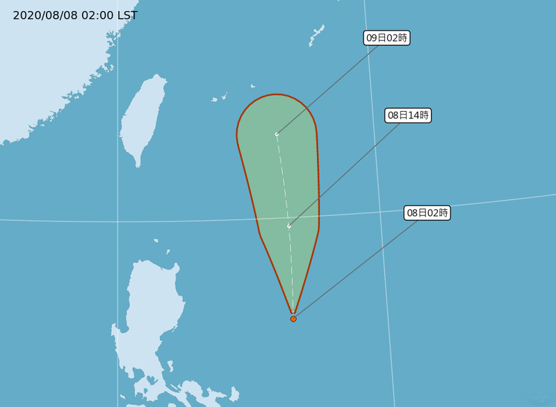 今年第5號颱風薔蜜最快今天形成，預估其路徑會往南韓去。（氣象局提供）