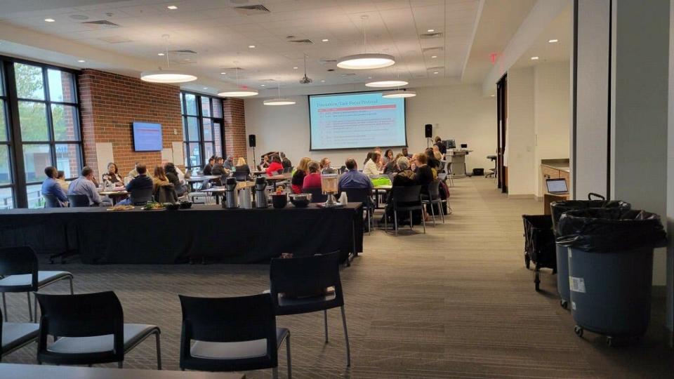 A designated area for members of the public to sit during an Alachua County Public Schools Strategic Planning Team Meeting Day held on November 14, 2023, at the Santa Fe College Blount Center.