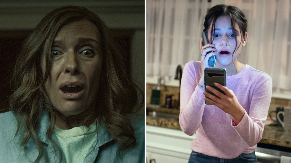(Left to right): Toni Collette in “Hereditary” and Jenna Ortega in “Scream” (2022) - Credit: Everett Collection