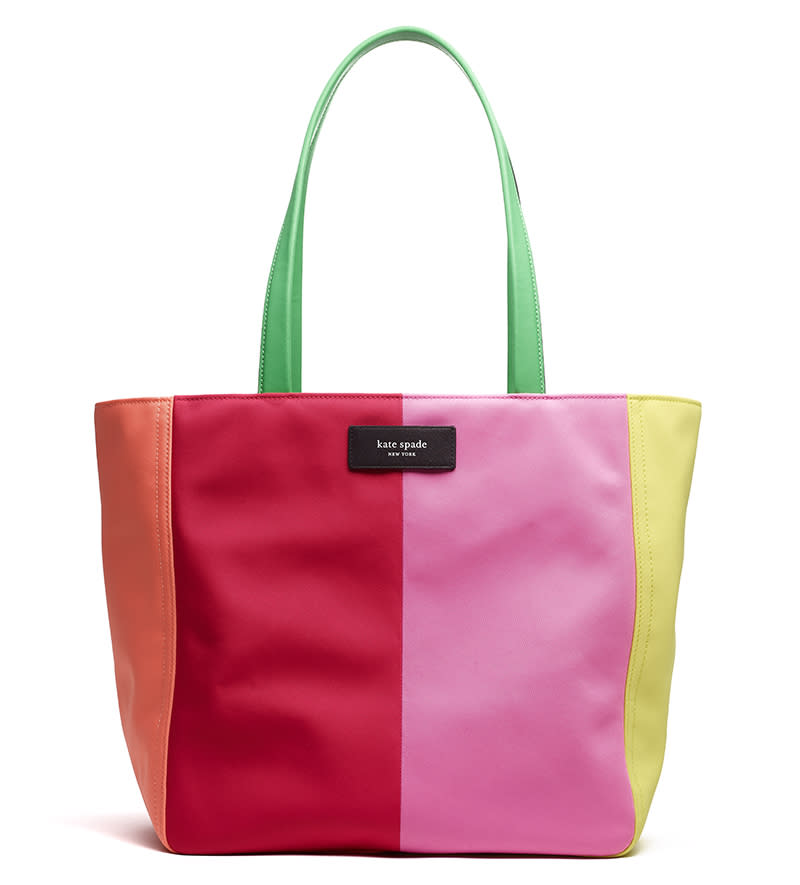 kate spade new york pride month collection, fashion brands donating to lgbtq charities, donations, pride month 2024 collection merch fashion brands, rainbow flag and colors, the trevor project