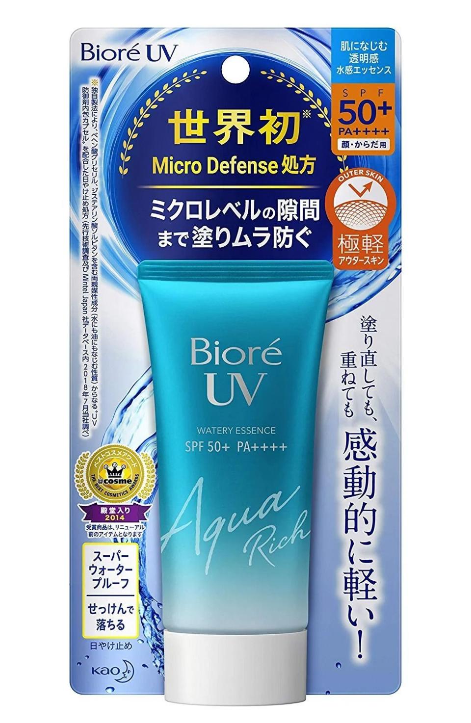 <p><strong>Bioré</strong></p><p>amazon.com</p><p><strong>$14.19</strong></p><p><a href="https://www.amazon.com/dp/B07NGP9F4H?tag=syn-yahoo-20&ascsubtag=%5Bartid%7C10056.g.42433226%5Bsrc%7Cyahoo-us" rel="nofollow noopener" target="_blank" data-ylk="slk:Shop Now" class="link ">Shop Now</a></p><p>Fu finds sunscreen to be the most challenging category to formulate. “From packaging issues to puzzling SPF test results, there are a whole host of challenges that come with this category,” she says. </p><p>But sunscreens formulated in Asia are especially great, because chemists can use a much wider range of ingredients for better textures. This Bioré SPF is one of her very favorites. “The Aqua Protect Lotion is a beautiful fluid that doesn’t dry out skin (a common trait of fluid sunscreens) and layers well under my makeup,” she says. “A lovely texture and robust sunscreen!”</p>