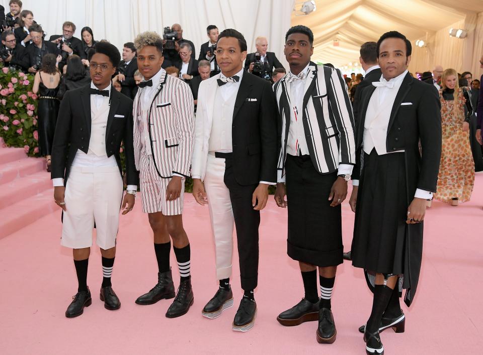 <h1 class="title">Ephraim Sykes, Jeremy Pope, Derrick Baskin, Jawan M. Jackson, and James Harkness, all in Thom Browne</h1><cite class="credit">Photo: Getty Images</cite>