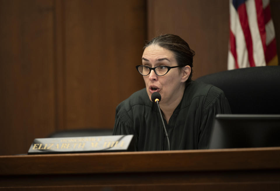 San Mateo County Superior Court Judge Elizabeth Hill presides over a status conference for Scott Peterson in Redwood City, Calif., Tuesday, March 12, 2024. (Andy Alfaro/The Modesto Bee via AP, Pool)