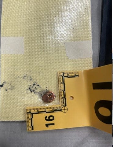 A projectile was recovered from Trooper Dunlap's ballistic vest. Dunlap pulled over to help a stranded motorist July 3, 2023, on Interstate 26 westbound near Asheville, was shot and returned fire, killing the suspect, according to a news release from N.C. Department of Public Safety.
