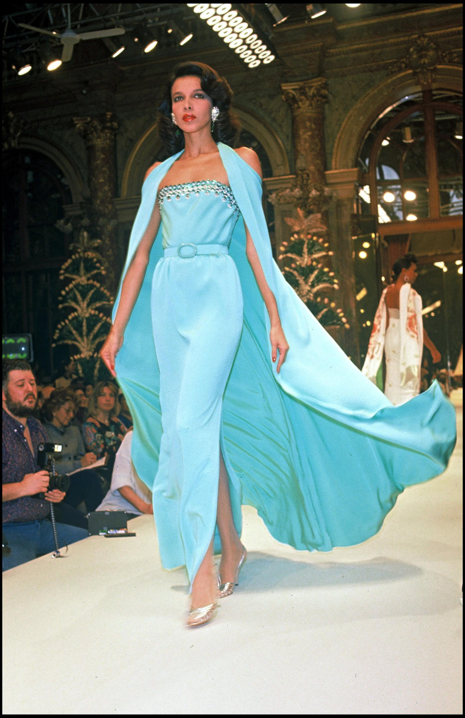 A model wears a blue gown from the house's spring/summer 1987 couture collection.&nbsp;