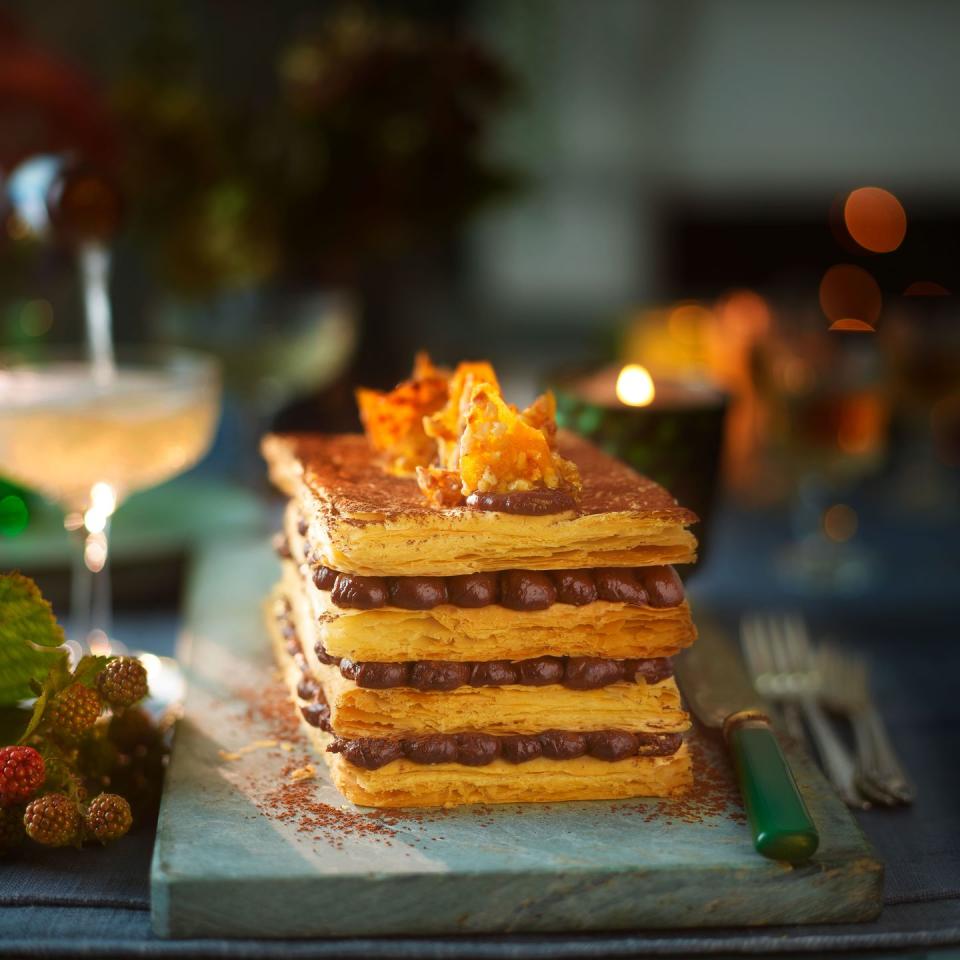 <p>This showstopper is much easier to make than it looks, and tastes every bit as good. </p><p><strong>Recipe: <a href="https://www.goodhousekeeping.com/uk/food/recipes/a29422199/chocolate-hazelnut-millefeuille/" rel="nofollow noopener" target="_blank" data-ylk="slk:Chocolate Hazelnut Millefeuille;elm:context_link;itc:0;sec:content-canvas" class="link ">Chocolate Hazelnut Millefeuille</a></strong></p>