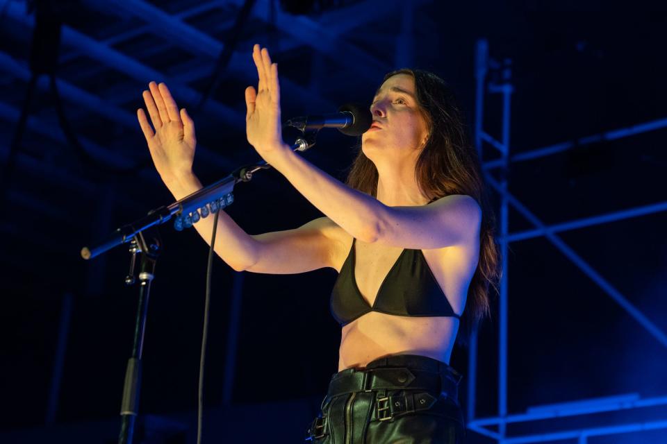 Danielle Haim of HAIM performs at the Moody Amphitheater in Waterloo Park on May 4, 2022, in Austin, Texas. Press photography was not permitted for their Milwaukee show.