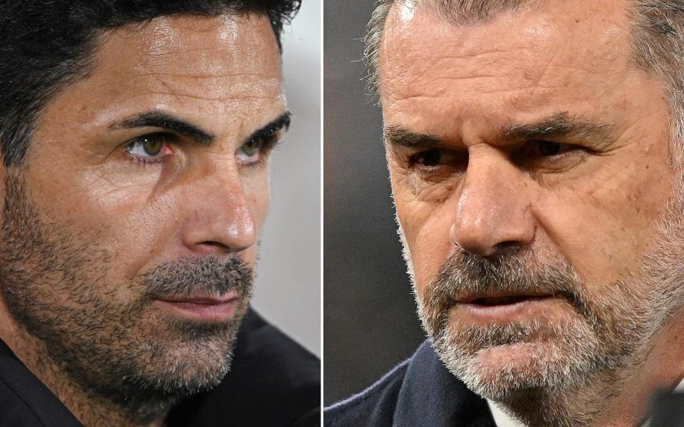 Mikel Arteta and Ange Postecoglou look on