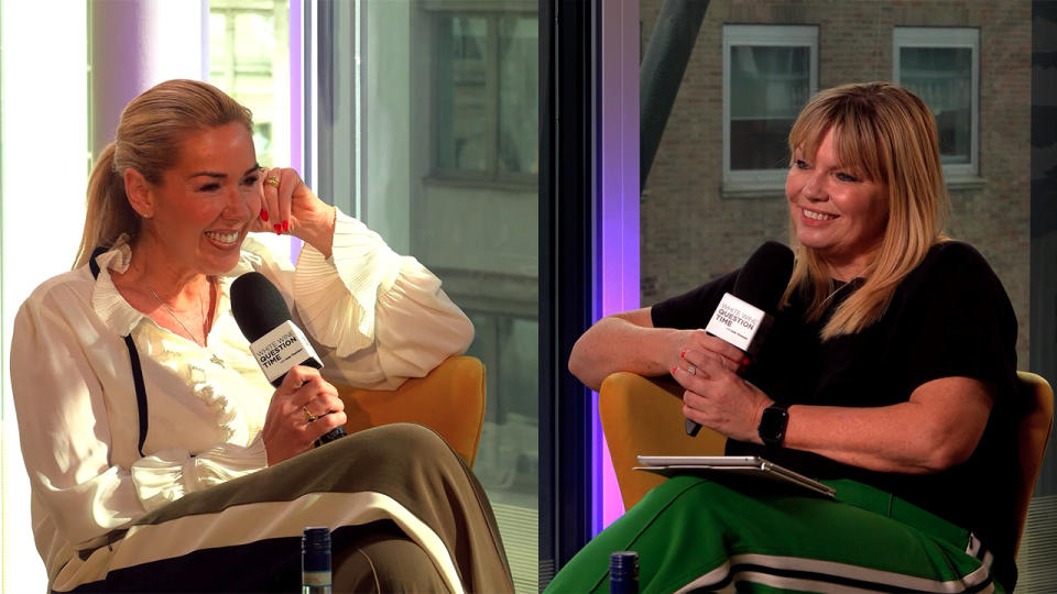 Kate Thornton (right) interviewed Claire Sweeney for Yahoo UK's podcast White Wine Question Time. (White Wine Question Time)