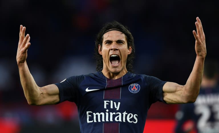 Paris Saint-Germain's forward Edinson Cavani celebrates after scoring a goal during the French L1 football match against Nancy March 4, 2017