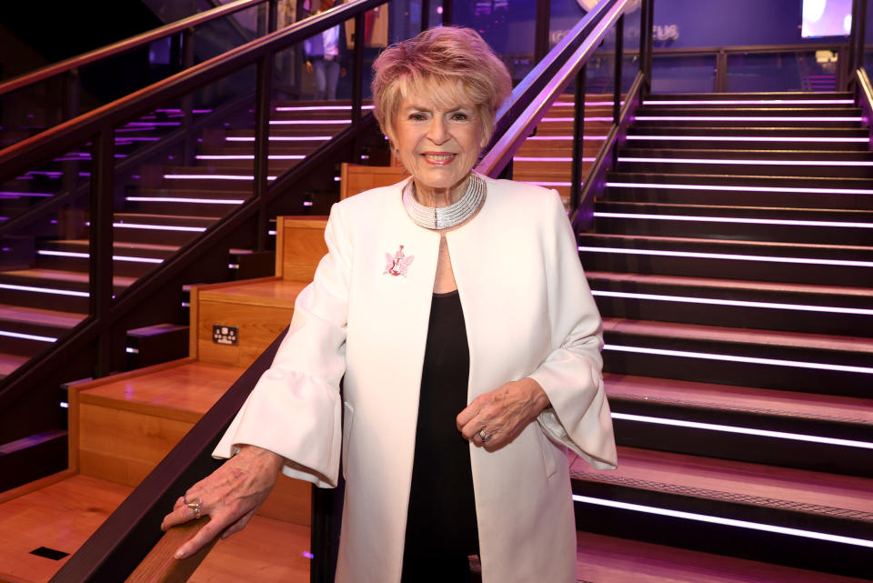 Gloria Hunniford poses for a photograph after accepting a cheque for £26,000 from the Hard Rock Cafe in donation to The Caron Keating Foundation ahead of the annual PINKTOBER campaign at Hard Rock Cafe on November 16, 2021 in London, England. (Photo by Chris Jackson/Getty Images)