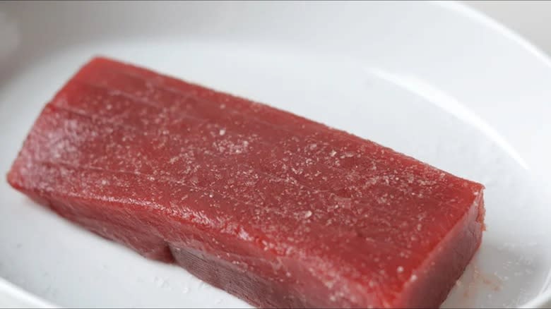 salted and seasoned tuna steak