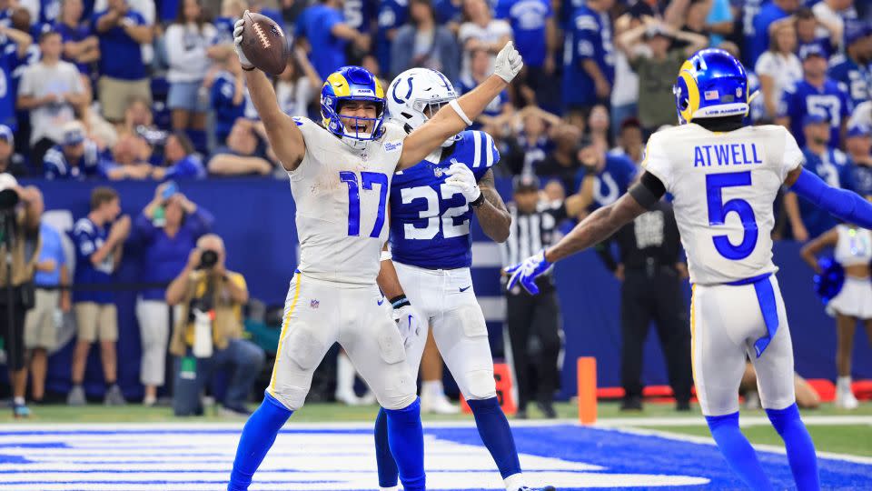 Nacua celebrates a walk-off, game-winning touchdown against the Colts. - Justin Casterline/Getty Images