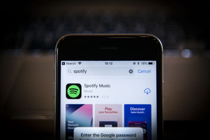 The Spotify applications is seen on an iPhone in this photo illustration on June 18, 2018. (Photo by Jaap Arriens/NurPhoto)