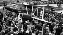 <p>Crowds gathered around the British Airways flight on June 6, 1936 to watch it take off.</p>