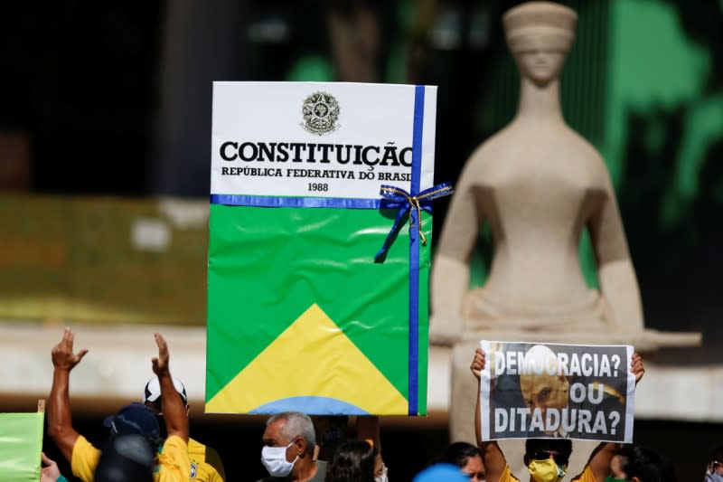 Demonstrators take part in a protest in favor of Brazilian President Jair Bolsonaro, amid the coronavirus disease (COVID-19) outbreak, in Brasilia