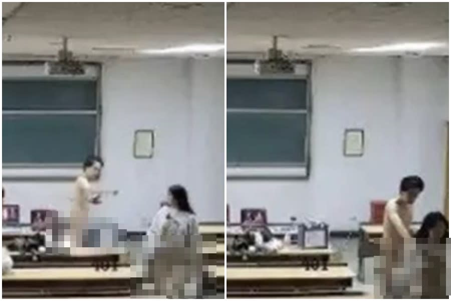 中國北京工業大學有一對情侶在教室內啪啪啪。（翻攝自百度貼吧）