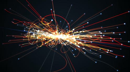 <span class="caption">Particle collisions are starting to reveal unexpected results. </span> <span class="attribution"><a class="link " href="https://www.shutterstock.com/image-illustration/particles-collision-hadron-collider-astrophysics-concept-1406326886" rel="nofollow noopener" target="_blank" data-ylk="slk:vchal/Shutterstock;elm:context_link;itc:0;sec:content-canvas">vchal/Shutterstock</a></span>