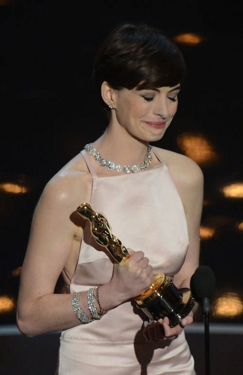 Best Supporting Actress winner Anne Hathaway addresses at the 85th Annual Academy Awards on February 24, 2013 in Hollywood, California