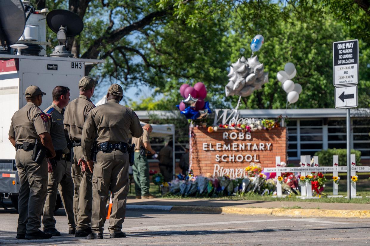 Uvalde law enforcement outside of Robb Elementary School on May 24.