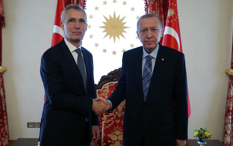 Nato secretary general Jens Stoltenberg, left, with Recep Tayyip Erdogan in Istanbul - TURKISH PRESIDENTIAL PRESS OFFICE HANDOUT/EPA-EFE/Shutterstock