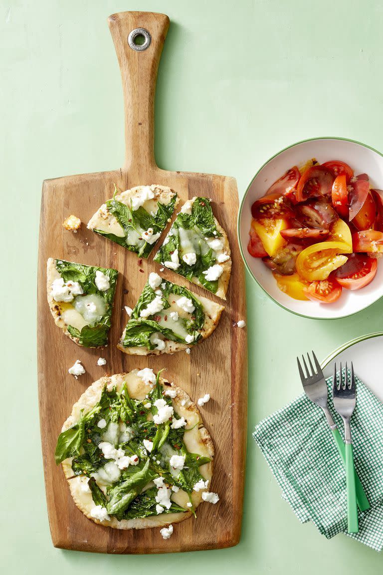 Spinach and Cheese Pita Pizzas with Tomato Salad