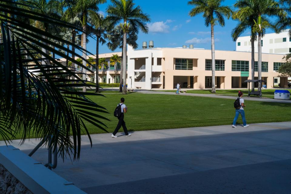 Students walk across the Florida Atlantic University campus in Boca Raton, Florida. One in eight Florida high school students say they won’t go to a public university in their own state because of its education policies.