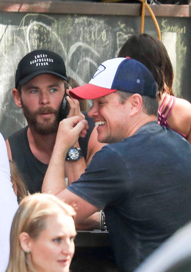 Chris Hemsworth and Matt Damon grab some Easter beers