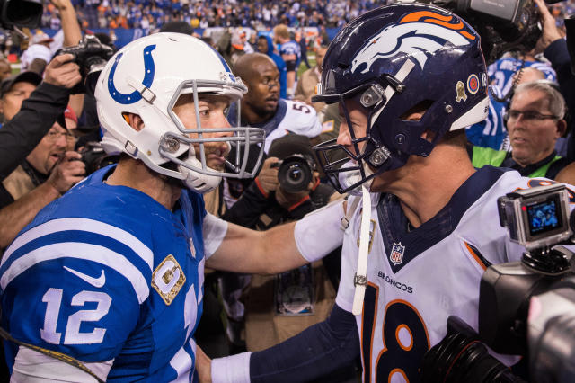 Indianapolis Colts starting quarterback Peyton Manning (18) drops back to  pass in the first quarter against