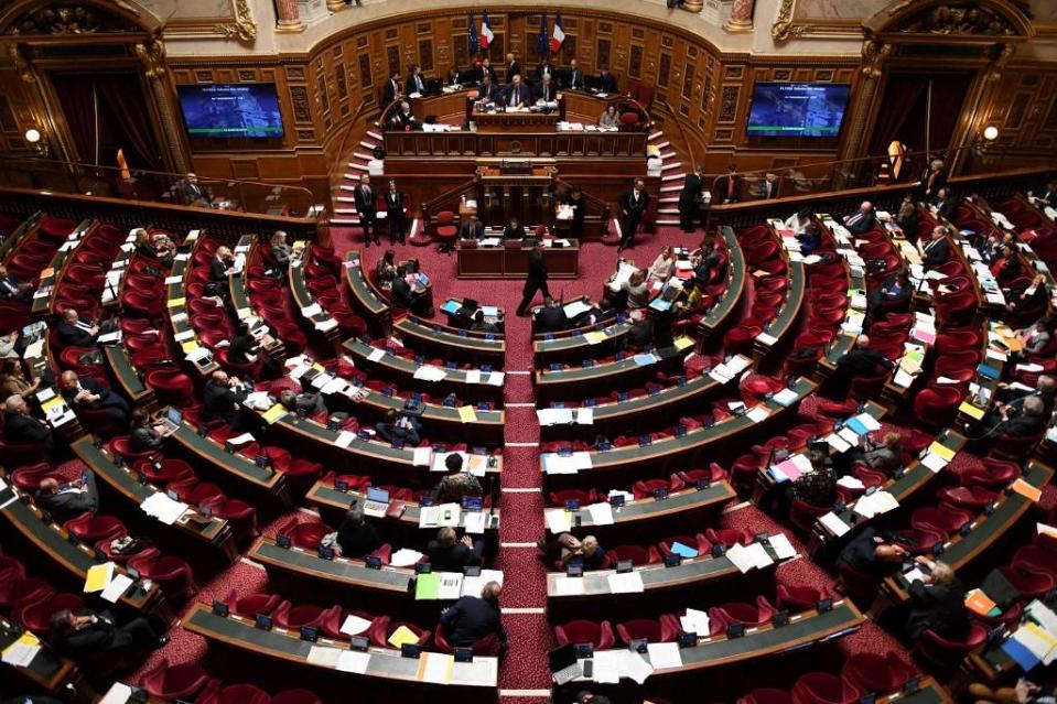 L’hémicycle du Sénat photographié au début de l’examen de la réforme des retraites.
