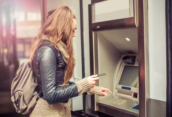 Woman using an ATM